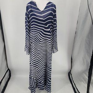 Soft Surroundings Deco Nautical Maxi Dress Blue White Stripe Size Medium NEW